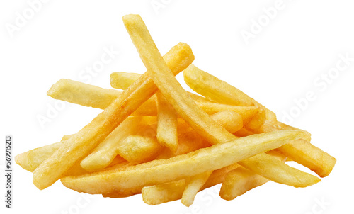 Heap of tasty potato fries cut out