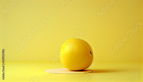 Lemons fruits. Juicy slice of lemon on yellow background. copy space text blank area