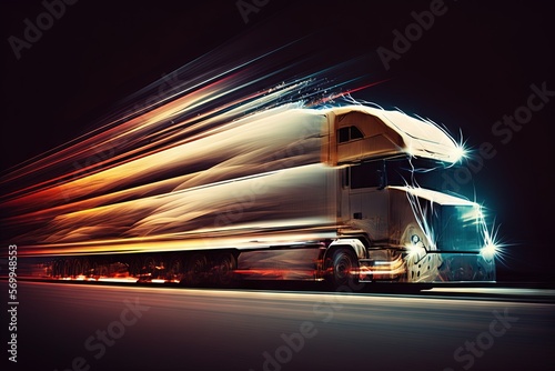 truck on high speed blurred motion creative light trails Generative AI