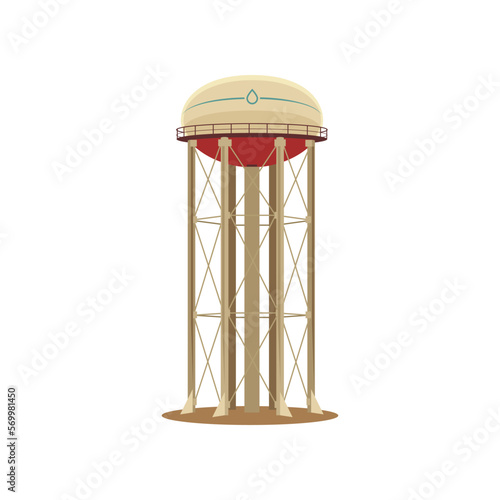 Tall metal construction for storing water vector illustration. Cartoon drawing of water tower for storage of hydro resource reserve isolated on white background. Water supply concept