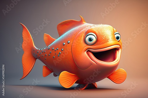 Cute 3D cartoon of salmon character. Generative AI