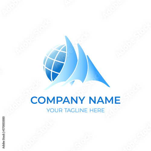 Globe and ship. Marine and world symbol or vector icon. Unique logotype design template company.
