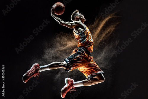 Illustration of basketball player dunks - AI generative