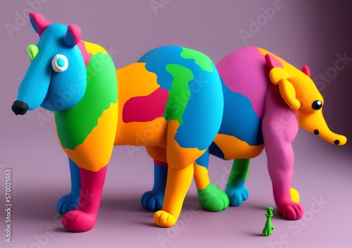 Colorful Animal Created from Modeling Clay, Generative AI Illustration