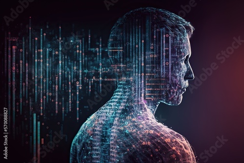 Person using machine learning algorithms to analyze genetic data and personalized medicine treatments, concept of Data Science and Artificial Intelligence, created with Generative AI technology