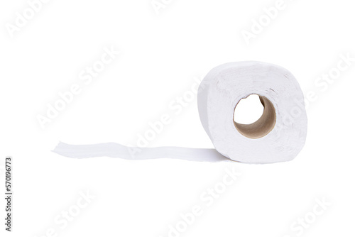 Toilet paper roll sanitary and household Isolated on cutout PNG. Close up detail of one single clean toilet paper roll. Tissue is lightweight paper or light crepe paper used all over the world. 