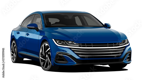 Realistic vector blue sedan car with 3d view