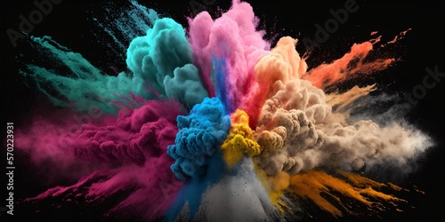 explosion de poudre de couleur, peinture multicolore, sur fond noir, arrière plan, fond graphique, IA générative