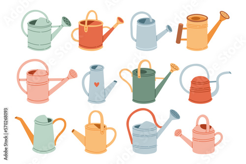 Watering Can Spring Set. Scrapbook design elements in vector