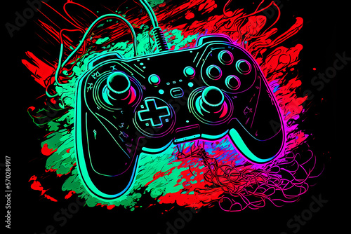 gaming joypad or controller in a neon illustrative style console game esports online versus play