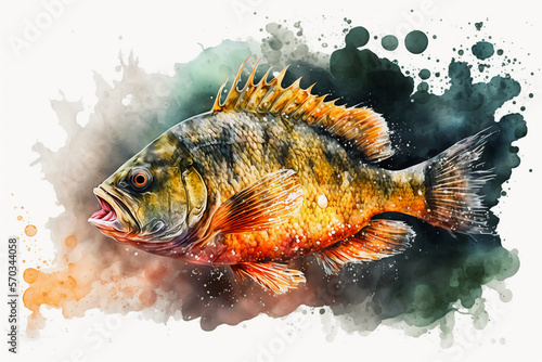 Angry european perch made of magma with boiling water Generative AI