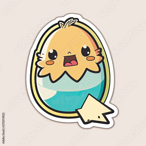Sticker of a cute little chick coming out of an egg, Easter, Generative AI