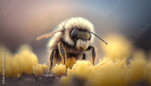 macro d'une abeille qui buttine