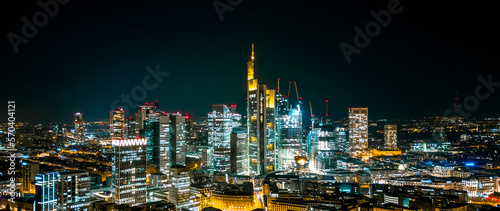 aerial view of city skyline at night, frankfurt am main, germany