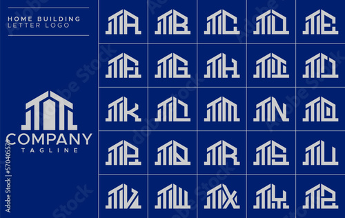 Minimalist line building home initial letter T TT logo design set