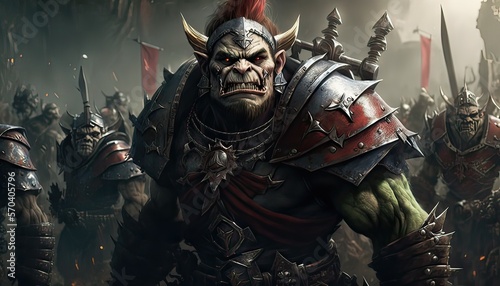 Orcs wage war against human kingdom. Illustration fantasy by generative IA