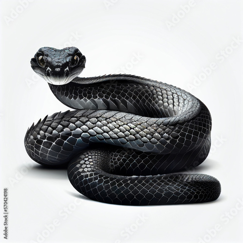 Poisonous black mamba snake in a threat pose before attack, isolated on white