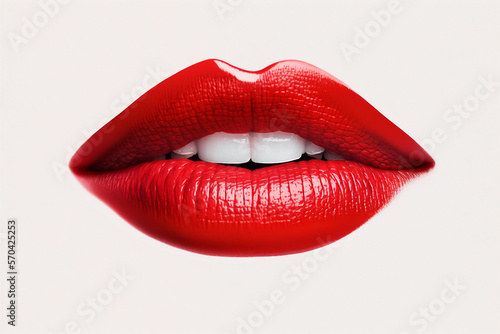 Female red lips on white background. generative AI