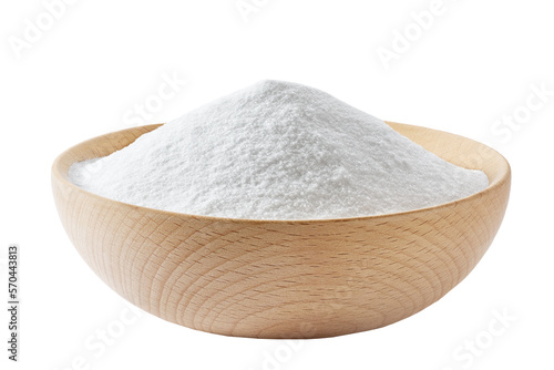 sodium bicarbonate in a wooden plate isolated on white background.
