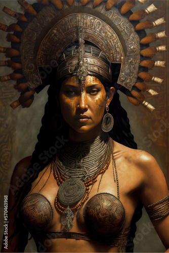Aztec Mexica Warrior Goddess, AI Generated Image of a Beautiful Mayan Queen
