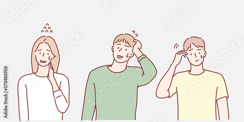 Ashamed or embarrassed people. Hand drawn style vector design illustrations.