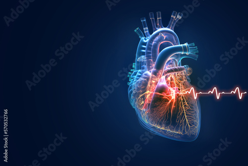 Human heart with cardiogram for medical heart health care background, Generative Ai