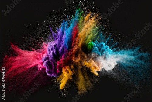 Colorful powder explosion on black background. Generative AI