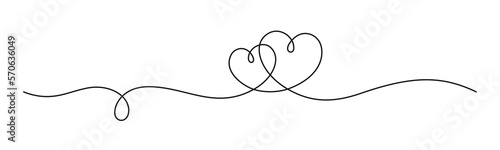 Love with two hearts sign. One continuous line art drawing for valentine's day. Vector illustration