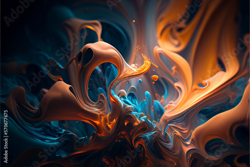 Abstract background. smoke and liquid. Liquid shapes. Blue and brown.