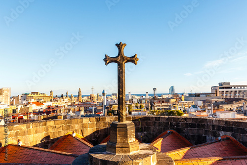 View at the center of Barcelona from the cathedral of Barcelona, Catalonbia, Spain, Europe