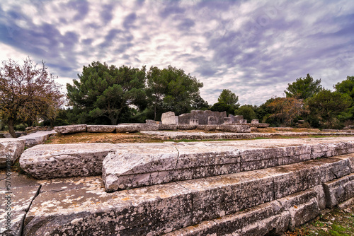 Ruins of the ancient temple of Nemesis, in Rhamnous, Attica, Greece