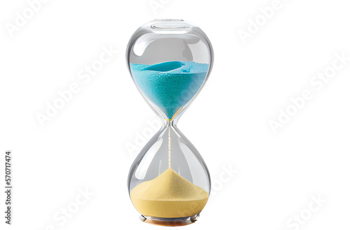 an hourglass with yellow blue sand isolated on transparent background Close up