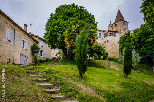 View on the streets and church of the small village of Lavardens in the south of France (Gers)