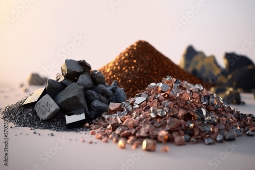 Small pile of minerals extracted in a rare earth mine. Ai generated.