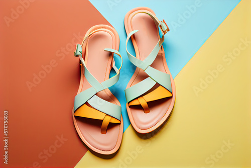 Sandals on colorful background.