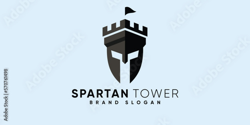 Spartans tower logo with modern design premium vector