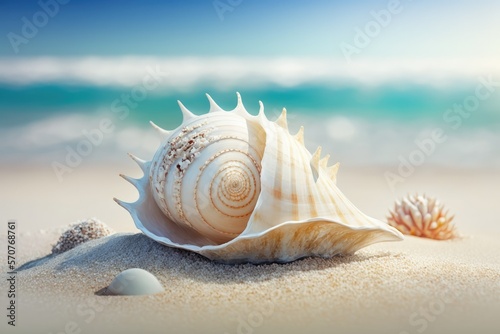white seashell on the beach, ai generated