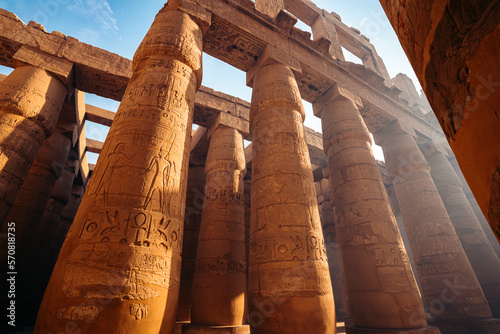 Pillars in Karnak Temple at Sunrise, Luxor Egypt