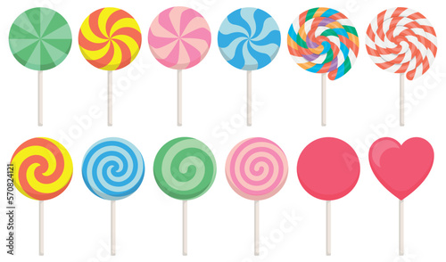 Set of colorful lollipop sweet candies. Vector illustration.