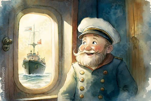Illustration for children's book depicting an Boat commander - AI generative