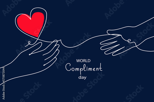 People exchange positive emotions and messages, compliment day, celebrating Valentine's day poster modern flat vector illustration