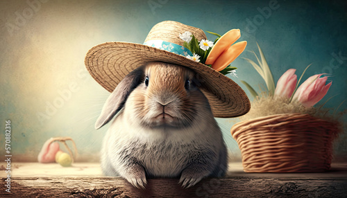 hare wearing a straw hat