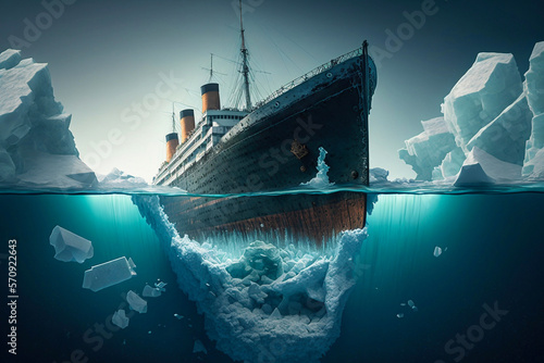 Titanic hit an iceberg in the ocean. Generative AI