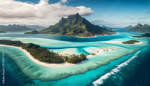 Bora bora aerial view, tahiti french polynesia, generative ai
