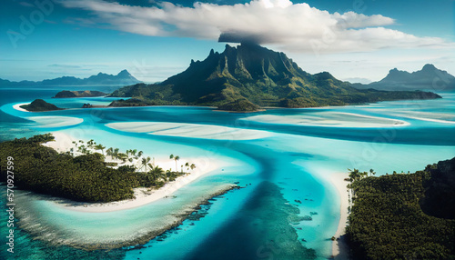 Bora bora aerial view, tahiti french polynesia, generative ai