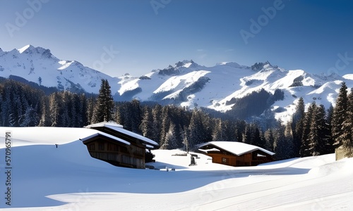 chalets et montagnes sous la neige