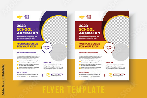 kids school admission flyer template. Flyer brochure cover template for Kids back to school education admission layout design. Creative and modern kids admission education poster, brochure layout.