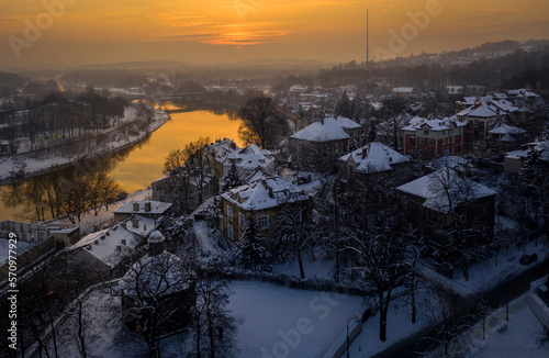 Aerial view of Salwator in Krakow at winter afternoon