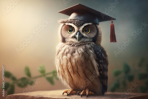 A wise owl wearing a graduation cap. Education and learning concept. Generative ai
