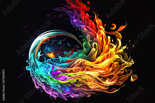 flame with rainbow flames symbolizing cosmic energy of the universe, generative ai